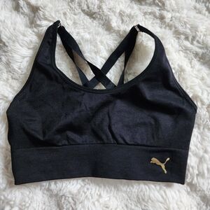 Puma Women's Black and Gold Sports Bra
